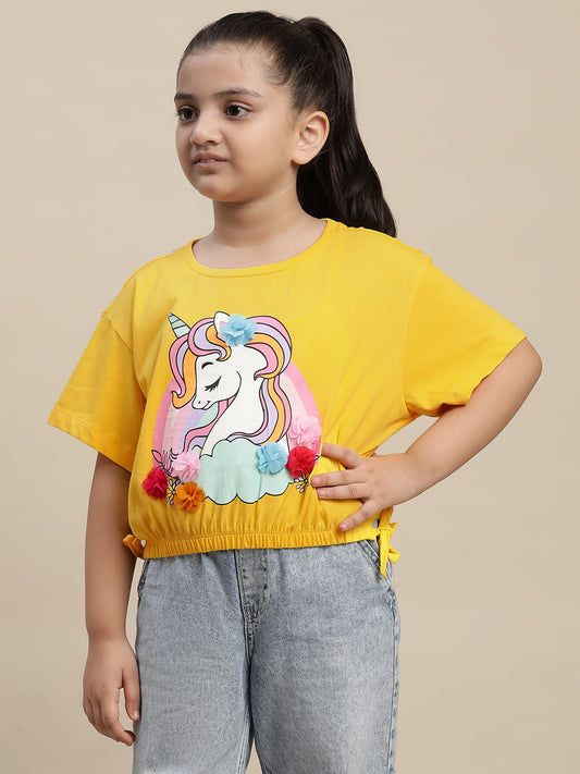 Unicorns Yellow Tshirt For Girls