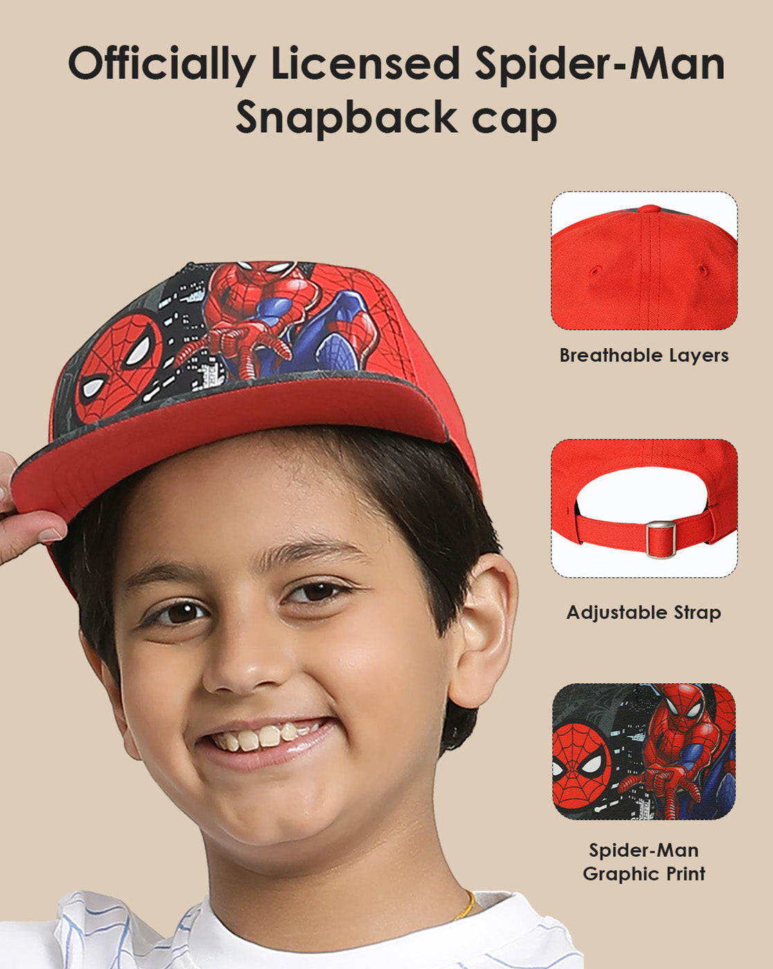 Spiderman printed Snapback Cap for Boys