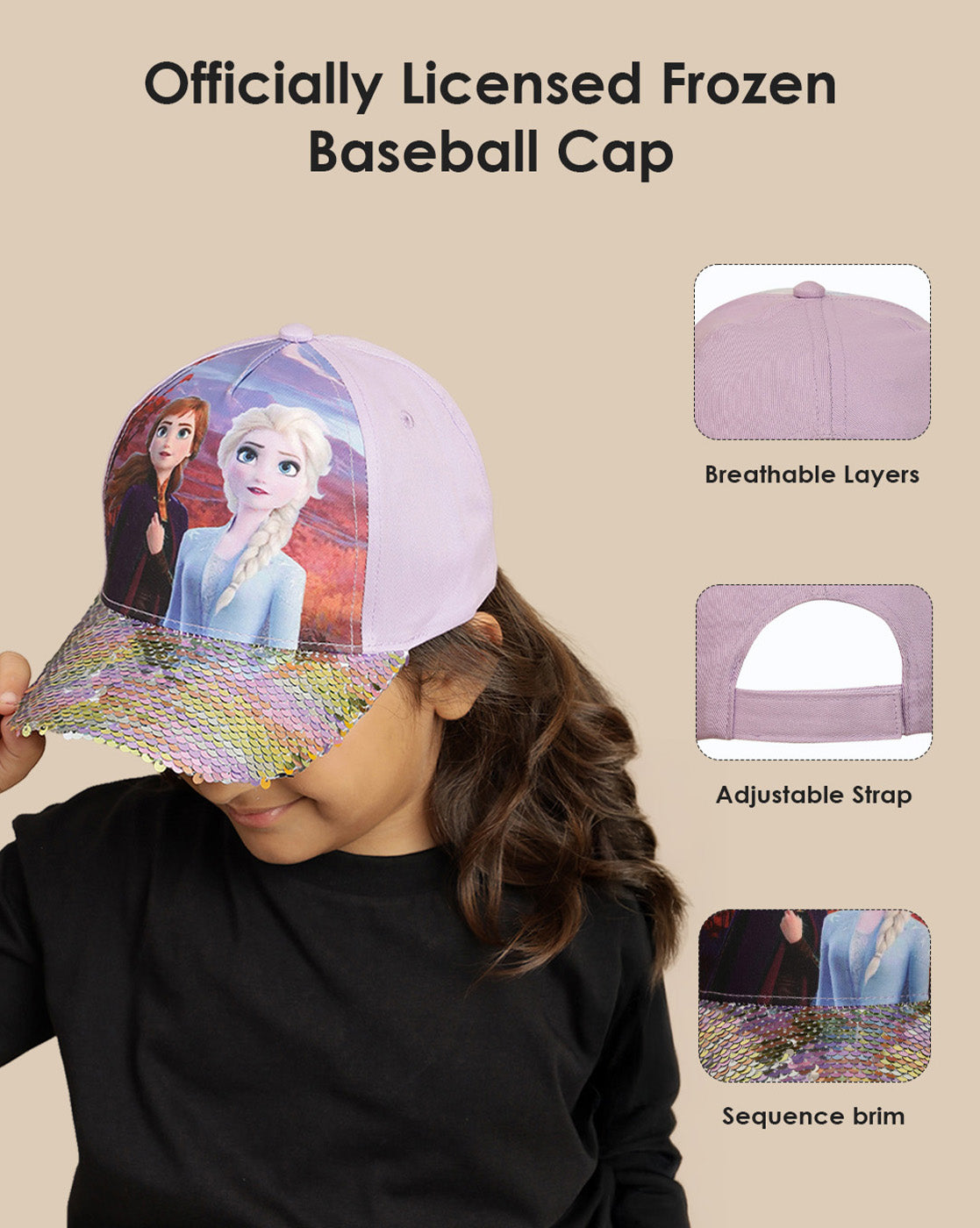 Frozen Printed Baseball Cap For Kids Girls