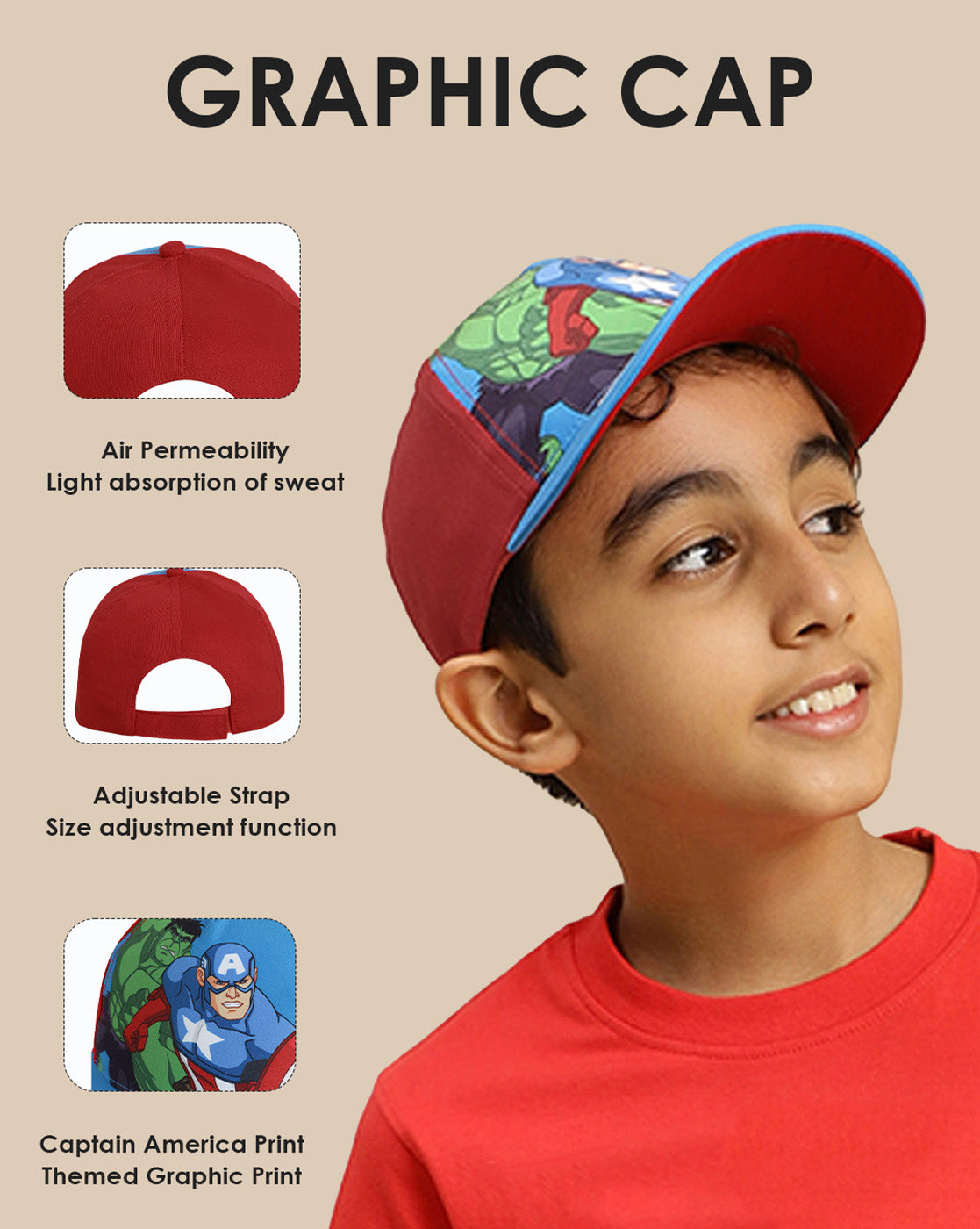 Captain America Printed Cap For Boys
