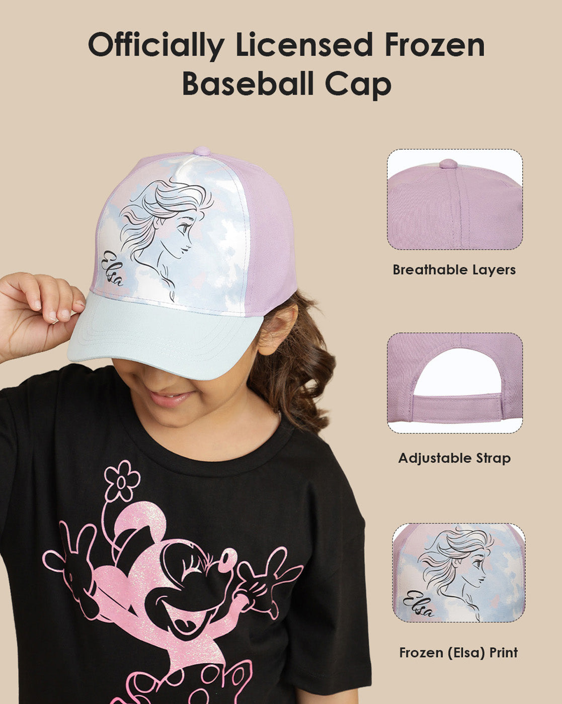 Frozen Printed Baseball Cap For Kids Girls
