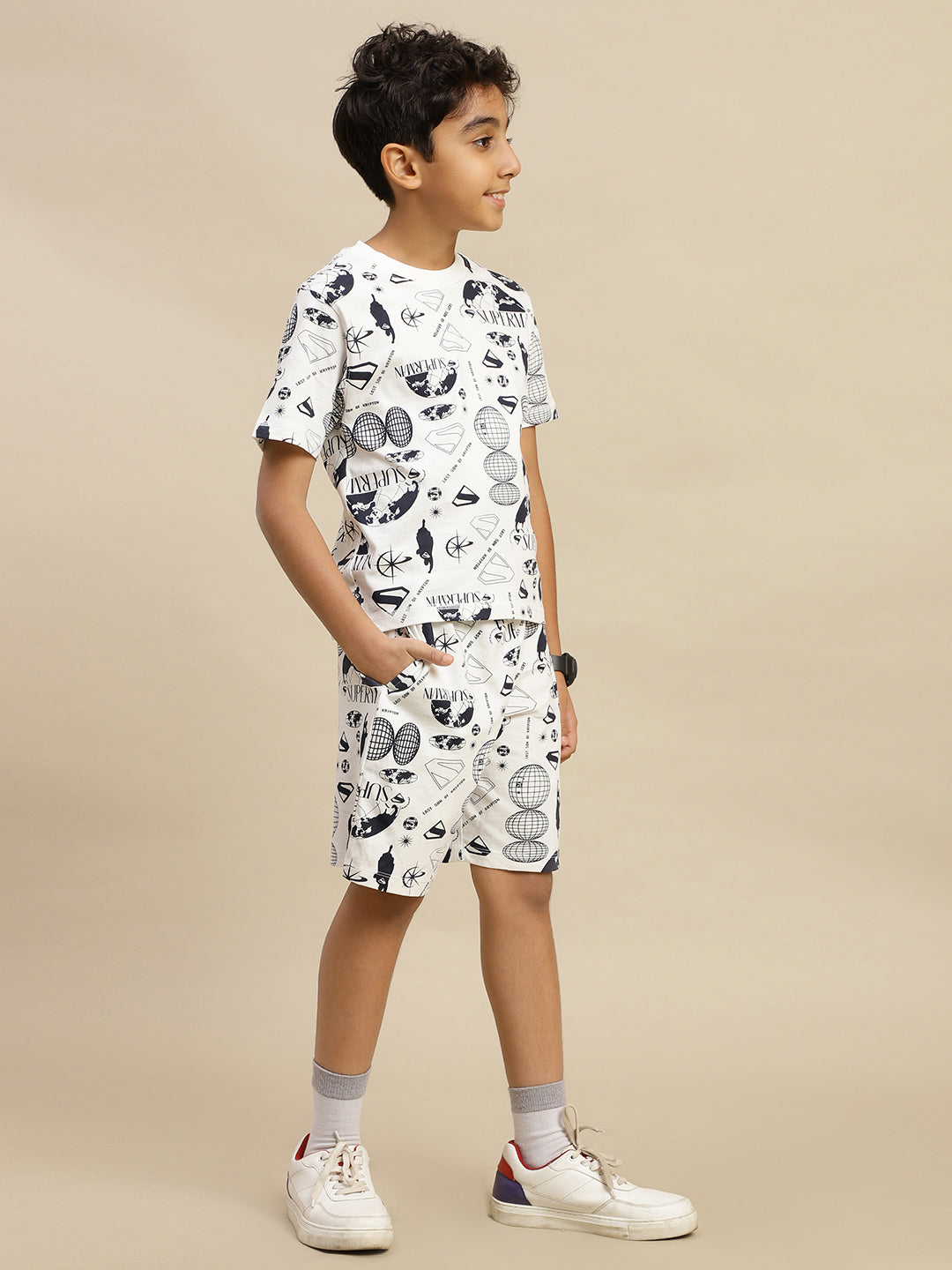 Superman Printed Regular Fit Tshirt & Shorts Set For Boys