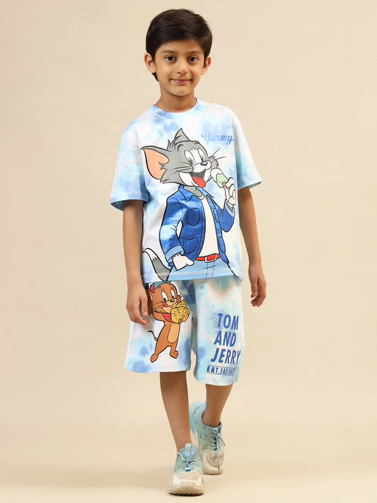 Tom & Jerry Printed T-shirt & Shorts Co-ords Set For Boys