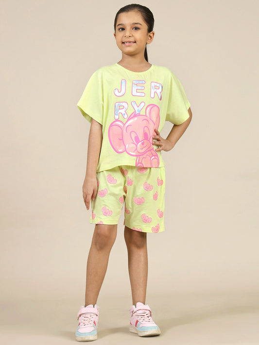 Tom & Jerry Printed T-Shirt & Shorts Co-Ords Set For Girls