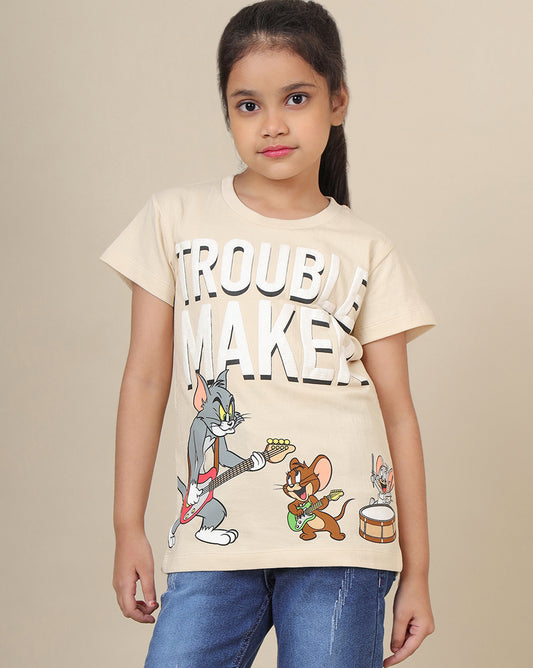 Tom & Jerry Printed Regular Fit Tshirt For Girls